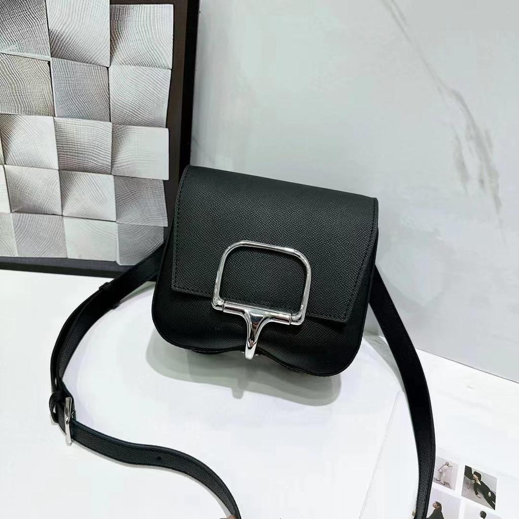Della 2024 Palm Pattern Cowhide Messenger Bag with Silver Buckle