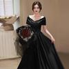 Women's Plus Size Black Off-Shoulder Slimming Evening Gown for Summer 2025
