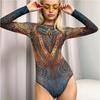 Damen Stammesgeometrischer Print Langarm Einteiler Badeanzug Rundhalsausschnitt UPF Sonnenschutz Schlanke Passform Surfen Tauchen Bodysuit