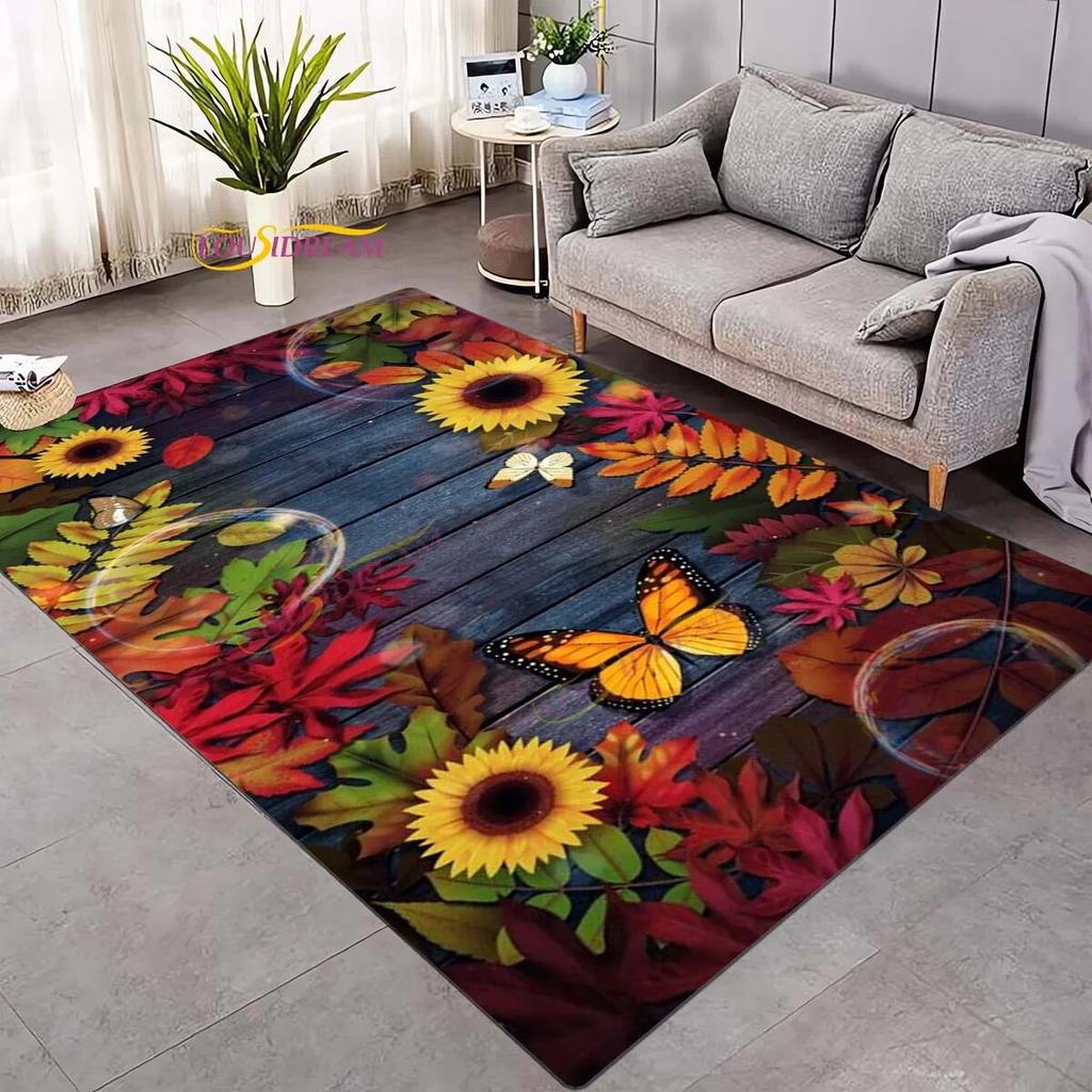 Koberec 3D Daisy Flowers Butterflies Velkoplošné koberce Barevný Butterfly Sunflower Koberec do obývacího pokoje Ložnice Herna Domácí dekorace