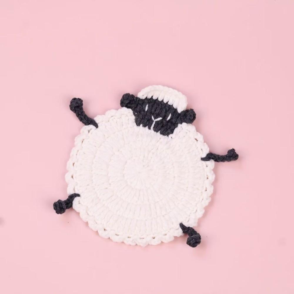 Cartoon Crochet Lamb Coasters Cute Teacup Pad Creative Heat Insulator Pad Restaurant Table