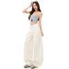 Spring Summer Three Proof Fabric Vintage Raised Side Seam Relaxed Slim Floor Saber Cut Wide Leg Denim Pants For Ladies Casual Oversize Denim Trousers