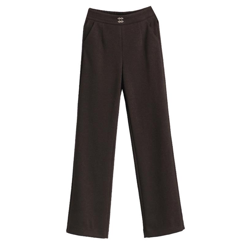 Women's 2025 Winter High-Waisted Woolen Silk Cotton Wide-Leg Pants: Loose, Warm, Drape, Hip-Covering Straight-Leg Design