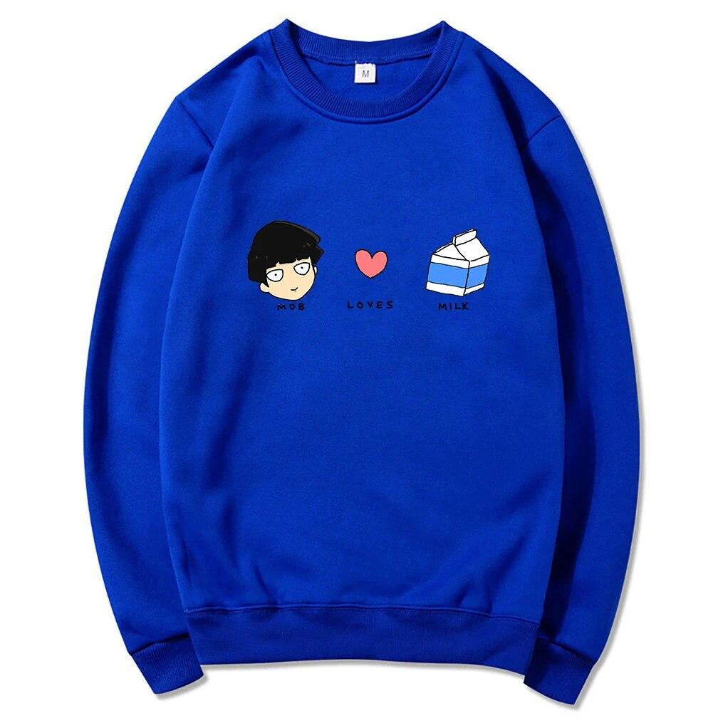 Anime Mob Psycho 100 Mob Loves Milk Hoodies Winter Unisex/women Tops Crew Neck Hoodie Autumn Sweatshirt Vintage Harajuku Sudaderas