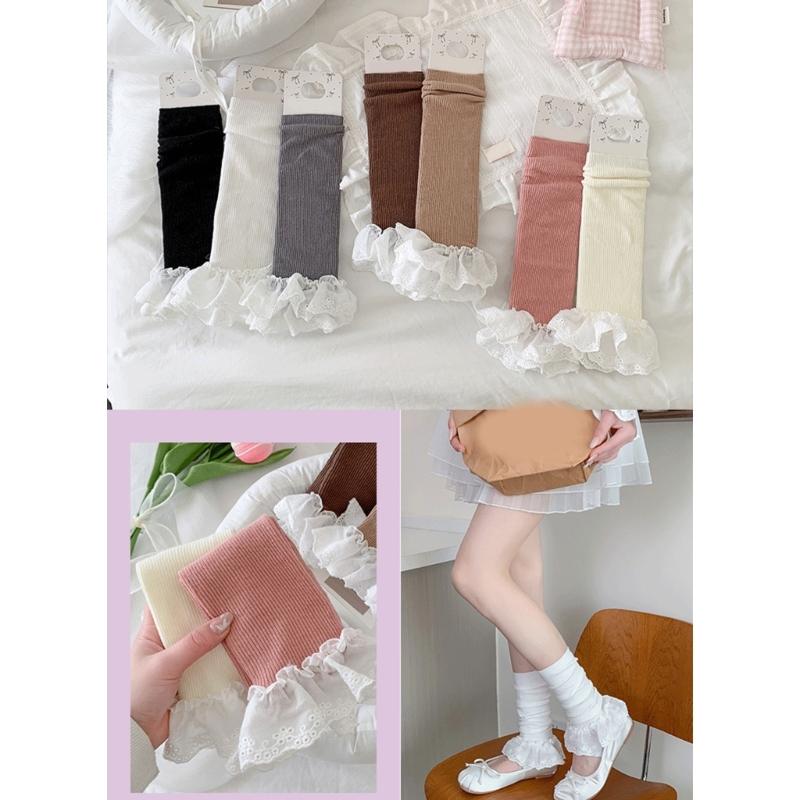 Girls Lolitas Knit Long Socks Ruffle Flared Leg Warmers Harajuku Bootie Socks Spring Summers Warm Ankle Heap Socks