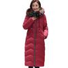 Woman Winter Down Cotton Parka Jacket Coat Outwear Long Hooded Fur Collar Zipper Pocket Loose Diamond Pattern Warm Solid Color