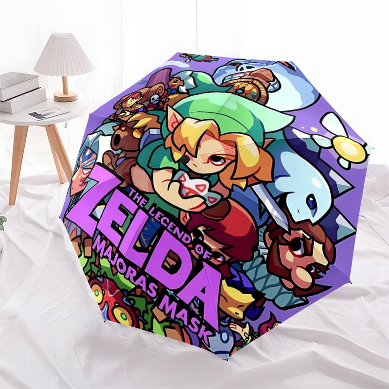 1 Stück The Legend of Zelda Abenteuer Automatisches Öffnen/Schließen Faltbarer Tragbarer Regenschirm mit 8-Rippen-Struktur für Damen/Herren, Ganzjahresnutzung a0901127