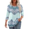 Women's Fashionable Casual Pleated Round Neck Casual Floral Print Seven Quarter Sleeved T-shirt Top