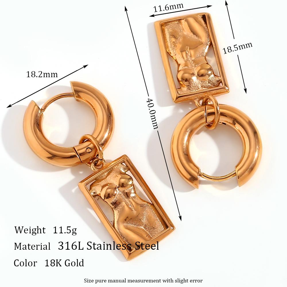 

MamacitaSlay 316L Stainless Steel Abstract Art Square Frame Earrings 18K Gold Plated Waterproof Jewelry For Women Everyday Wear золотой