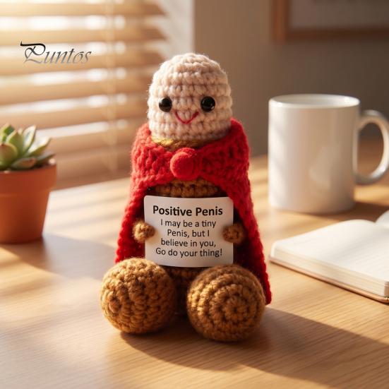 Unique Crochet Figurine Handmade Ornament, Funny Positive Desk Buddy, Cute Fun Knitted Gift Figurine, Emotional Support Keepsake for Friends Coworkers