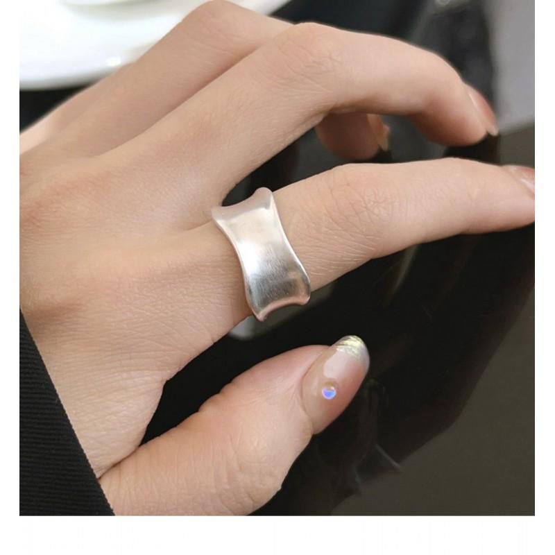 Matte Irregular Concave Wide Band Adjustable Ring Women Men Minimalist Modern Geometric Open Finger