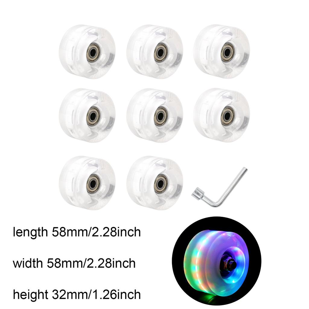 8 Peças Rodas Luminous para Patins de Rodas Peças Versáteis para Interior para Patins de Duas Fileiras Iluminar Rodas de Patins de Rodas com Rolamentos