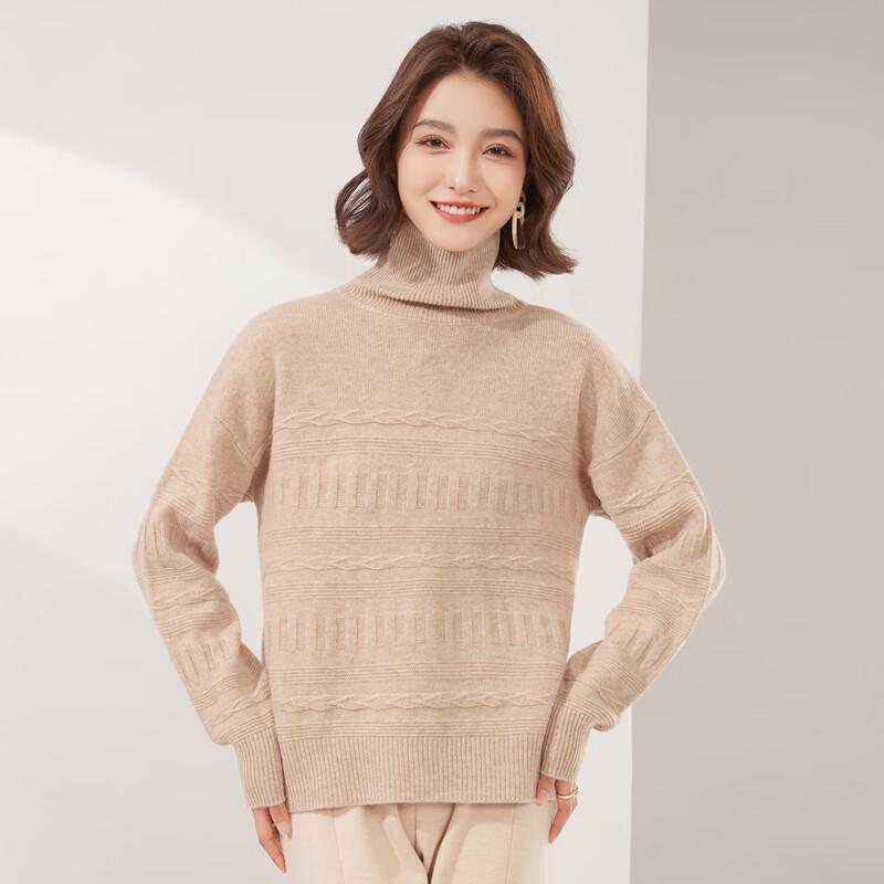 

Women s 100% Merino Wool Cable Knit Turtleneck Sweater M