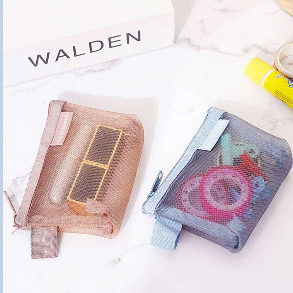 Lipstick Cosmetic Bag Clear Mesh Bag Small Item Bag Fresh Color Card Bag Mini Coin Purse  Women