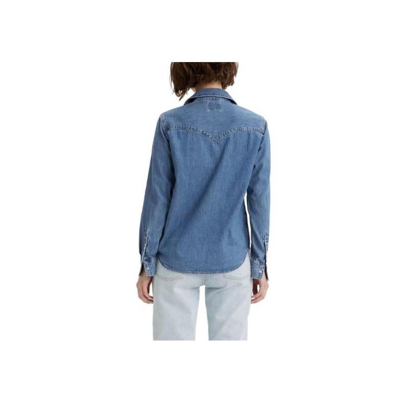 Camicia in Denim Levis a Manica Lunga, Colore Unito, Vestibilità Larga, Monopetto, Scollo Quadrato, Donna, Azzurro Chiaro 86832-0018