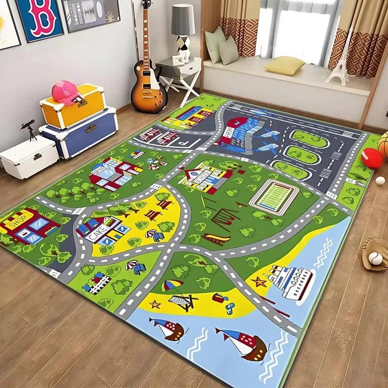 Children’s Educational City Life Playmat Rug Road Traffic System Carpet for Bedroom & Playroom, Fun Learning Safe Kids Floor Mat