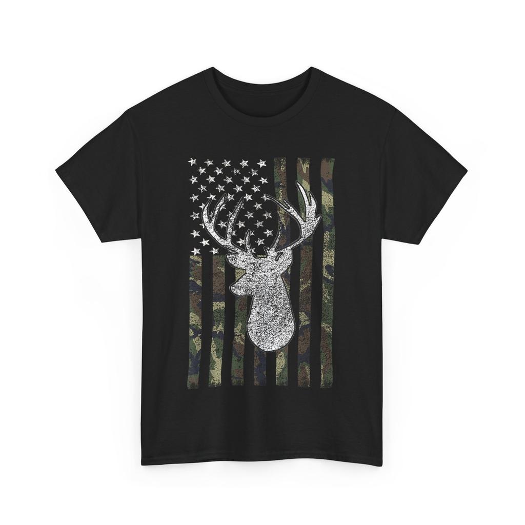 Whitetail Buck Deer Hunting American Camouflage USA Flag Short Sleeve T-Shirt