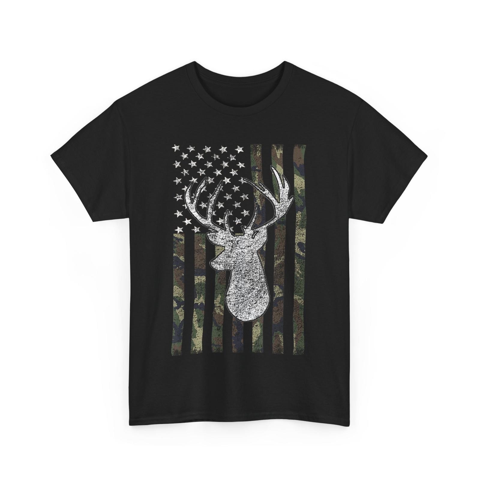 Whitetail Buck Deer Hunting American Camouflage USA Flag Short Sleeve T-Shirt XXXXL