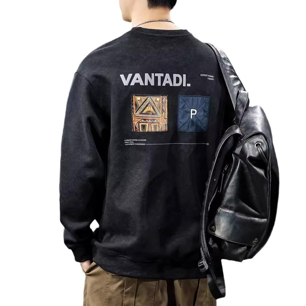 Autumn Heavy Ethnic Style Printed Men'S Sweater Spring And Autumn National Tide Loose Long-Sleeved Crew Neck Bottoming Shirt