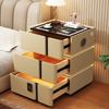Solid Wood Smart Bedside Table with Wireless Charging, Modern Minimalist Design, Three-Layer Storage, Floor-Standing for Small Apartments.