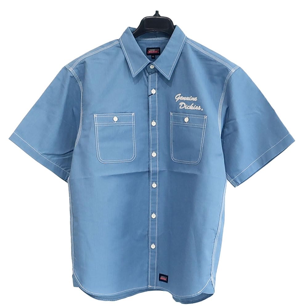 Dickies Men's Short Sleeve Shirt, Oxford Fabric, Embroidered, Navy, Cobalt, Sizes M, L, XL, Casual, 10001913 (JP, Alphabet, XL, COBALT)