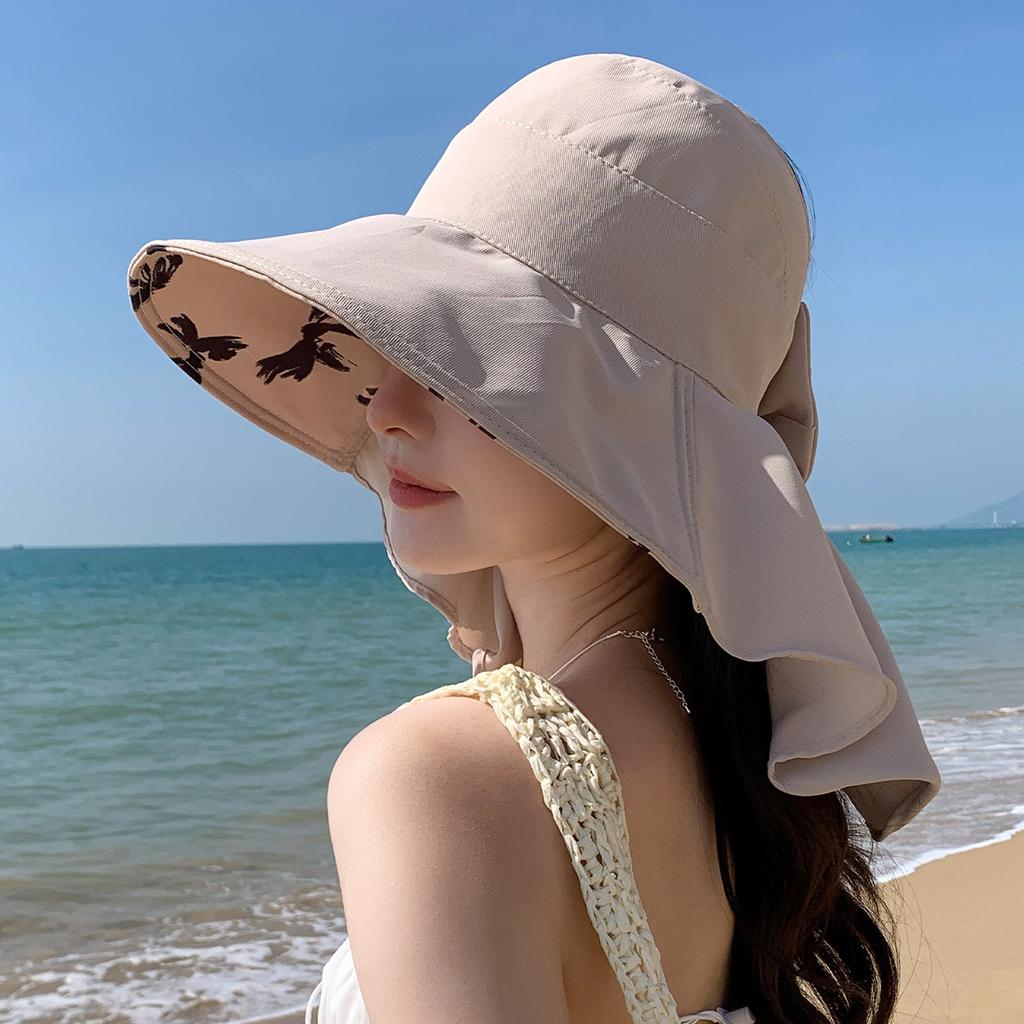 Neuer vielseitiger Mode-Visor Damen Sommer Reise Schleife Krempe Leerer Oberteil Atmungsaktives Schultertuch Bucket Hat