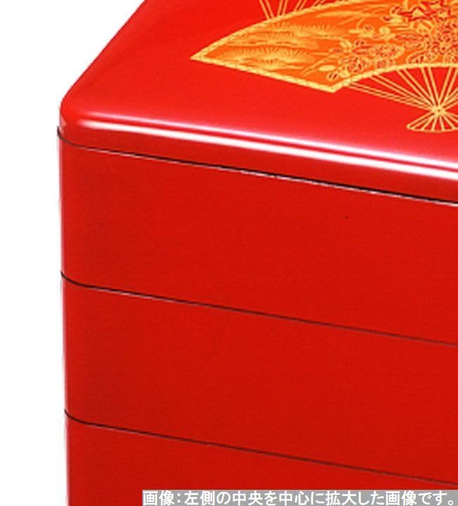 Outdoor Lunch Box Made In 3 Double Vermilion and Plum X X J-kitchens (Lunch Box) Japan, Tiers, 6-inch, Fan-Shaped Pine, Bamboo, Design, 18.1cm 18.1cm