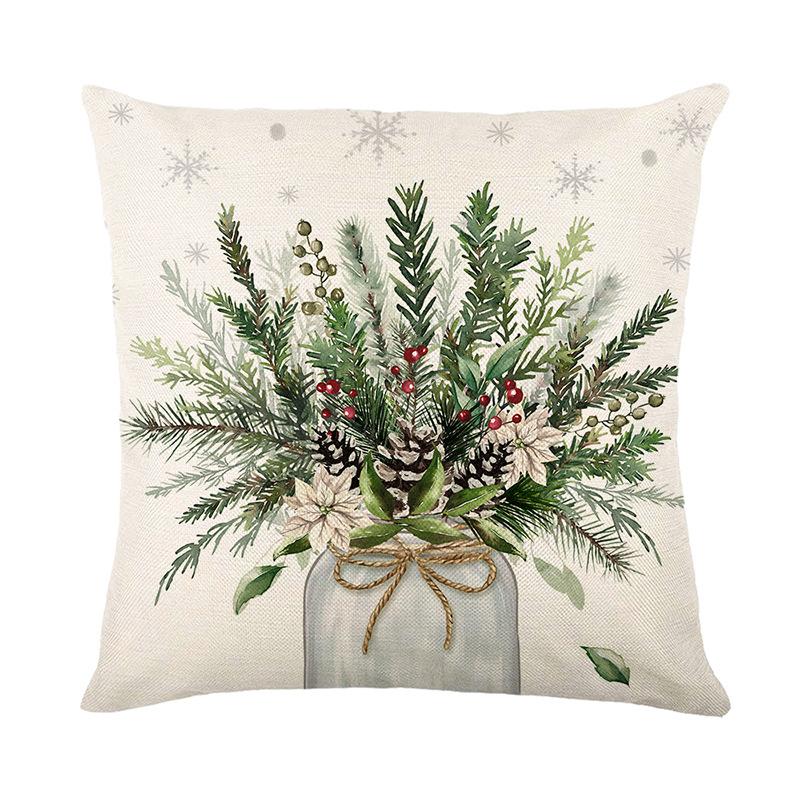 

Green Christmas Wreath Pillow Cover Letter Printed Polyester Sofa Cushion Cover Living Room Decorative Cushion 45 * 45Cm (without pillow core)