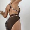 Deep V-neck Long Bandage Padded Sexy Monokini Women Snakeskin Patchwork Print
