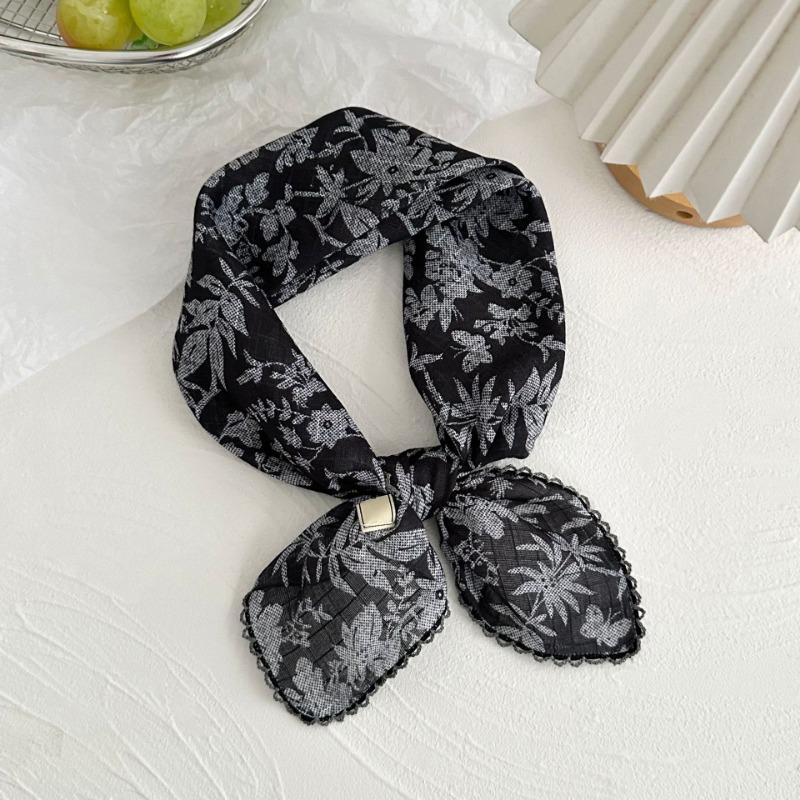 Silk scarf new retro literary cotton and linen square scarf decorative scarf floral headscarf headband multi-purpose scarf small shawl