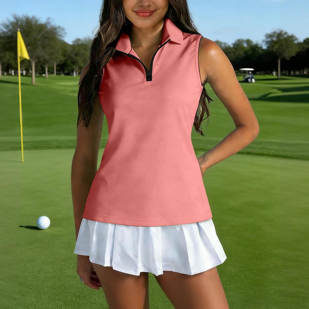 Womens Golf Shirt Sleeveless Zip Up  Shirts  Collared  Athletic Tank Top