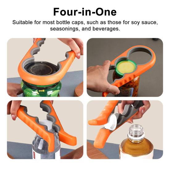 4-in-1 Jar Opener with Non-Slip Silicone Grip Multi-Function Bottle Can Lid Remover for Kitchen Ergonomic Rust-Proof Essential Tool for Arthritis