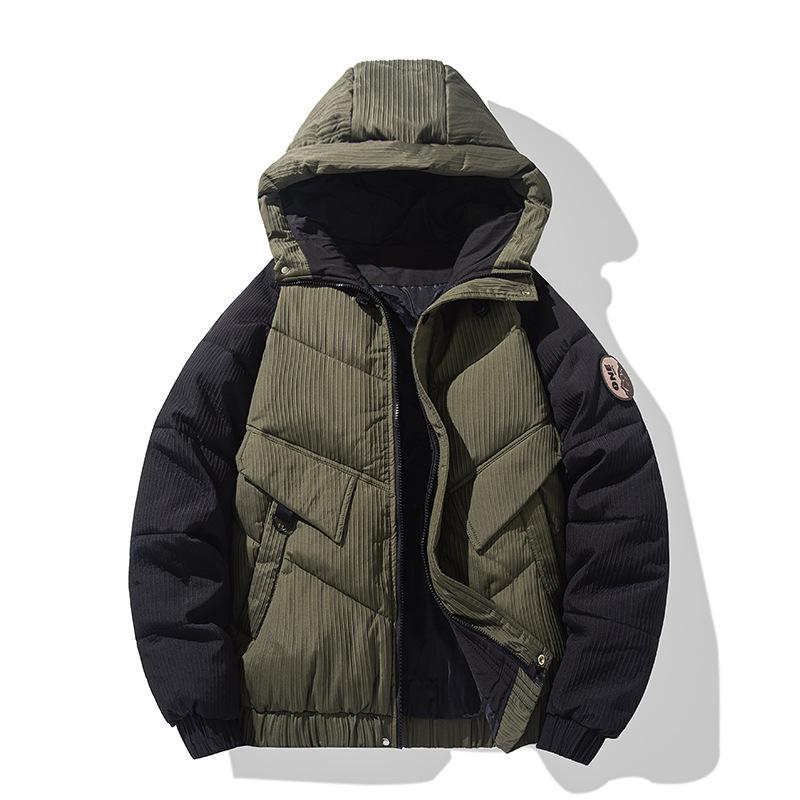 Men s Thick Warm Color Block Hooded Cotton Jacket - Winter Fashion 3XL