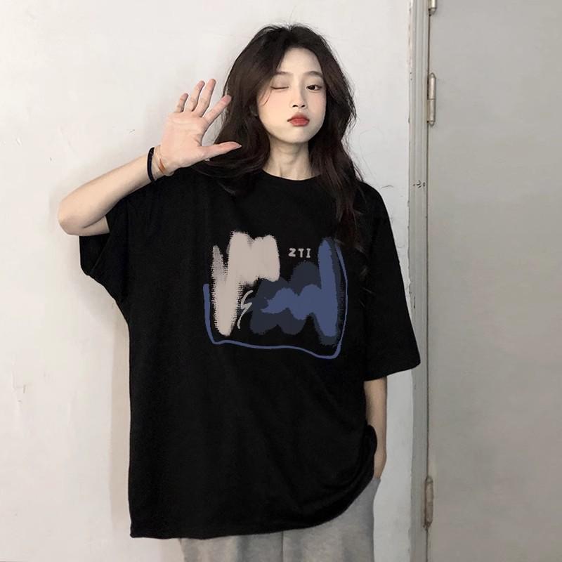 

Women s Hong Kong Retro Chic Loose Black Cotton Short-Sleeve T-Shirt XXL