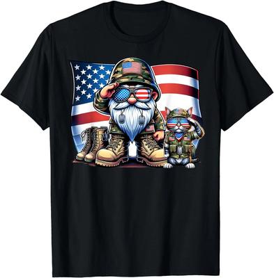 Gnome American Saluting USA Flag 4th Of July Cat Lover Funny Gift Unisex TShirt