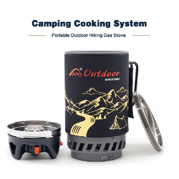 APG Portable 1400ml Cooking System Outdoor Hiking Camping Stove Heat Exchanger Pot Propane Gas Burners
