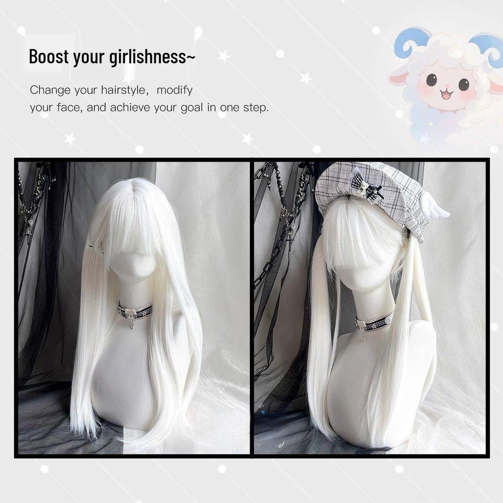 Lolita Christmas Cosplay Wig: Women's Long Straight White Hair, Versatile Daily Wear, Full Head Cover