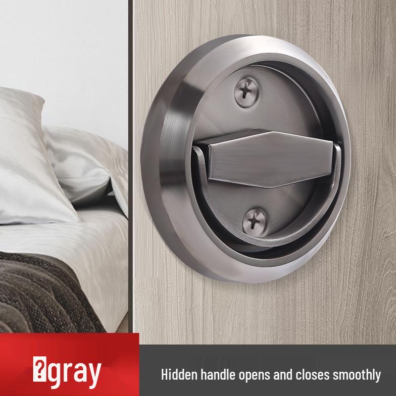 No-Drill Stainless Steel Hidden Door Pull Handle with Lock - Invisible Round Sliding Ring for TV Background Wall