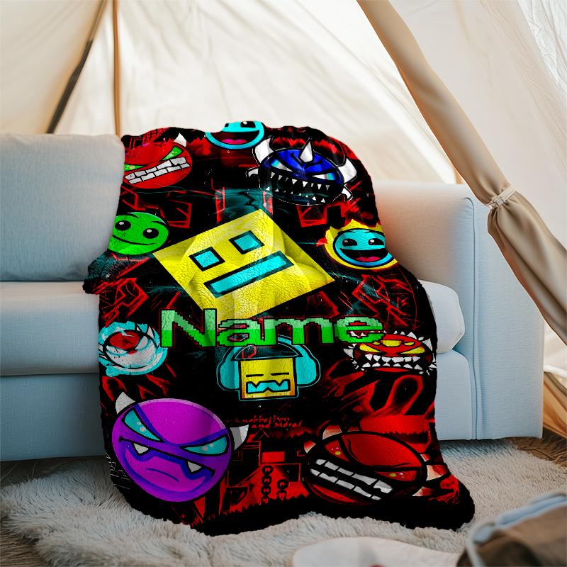 Personalized Custom Name Blanket - Geometry Dash Print Design,Blanket for Sofa,Bed,Travel,Camping - Soft and Warm, Great Gift