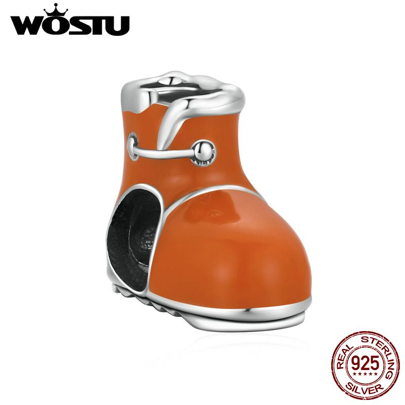 

WOSTU милые мини-хлопковые туфли-подвески из стерлингового серебра 925 пробы с эмалированными бусинами подходят для браслета 925 silver