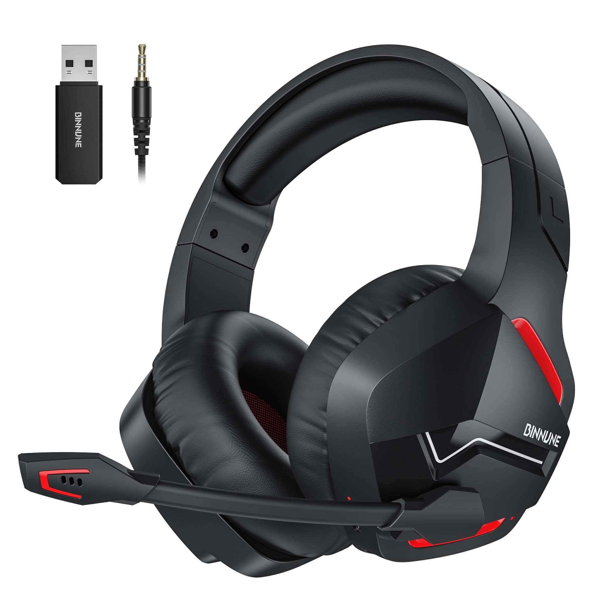

BINNUNE Wireless Gaming Headset with 120 Hours of Continuous Use Low Latency Wireless Headset with Mic and Mute Compatible with FPS and Switch Mic,