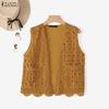 ZANZEA Women Casual Lace Patchwork Sleeveless Cardigan Vest 