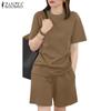 ZANZEA Lässige Zweiteiler-Sets für Damen mit kurzärmeligen T-Shirts und Shorts