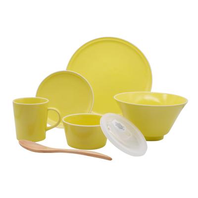 Aito Seisakusho Mino Ware Dinnerware Set for Single Dishwasher and Microwave Made In "Ciel" Set, 6-Piece Living, Yellow, Safe, Japan, 567-508