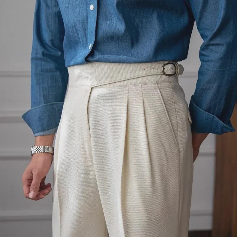 2024 Men's Naples Mid-High Waist Straight Casual Trousers - British Retro Versatile Style for Spring and Autumn