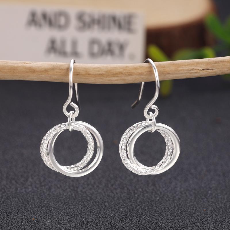 

S925 Silver Interlocking Rings Earrings, Women s Geometric Fashion, Simple Silver Dangle Hooks 925 Silver