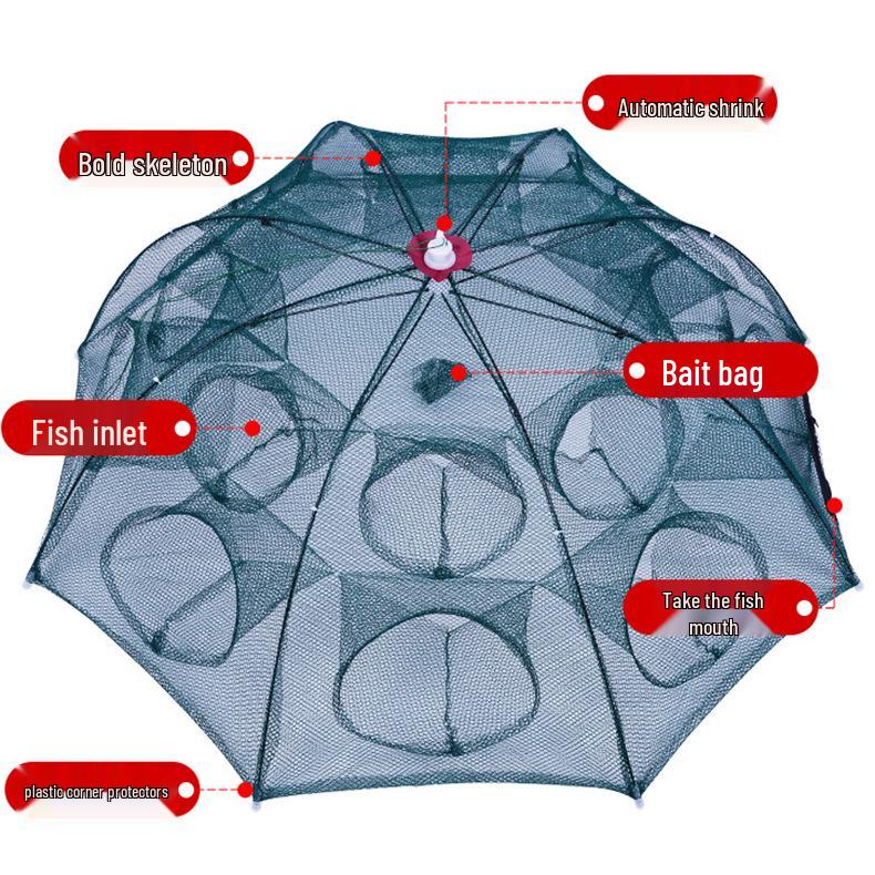 Automatic Shrimp and Eel Trap: Bottom-Dumping Fishing Net Cage with Umbrella Design