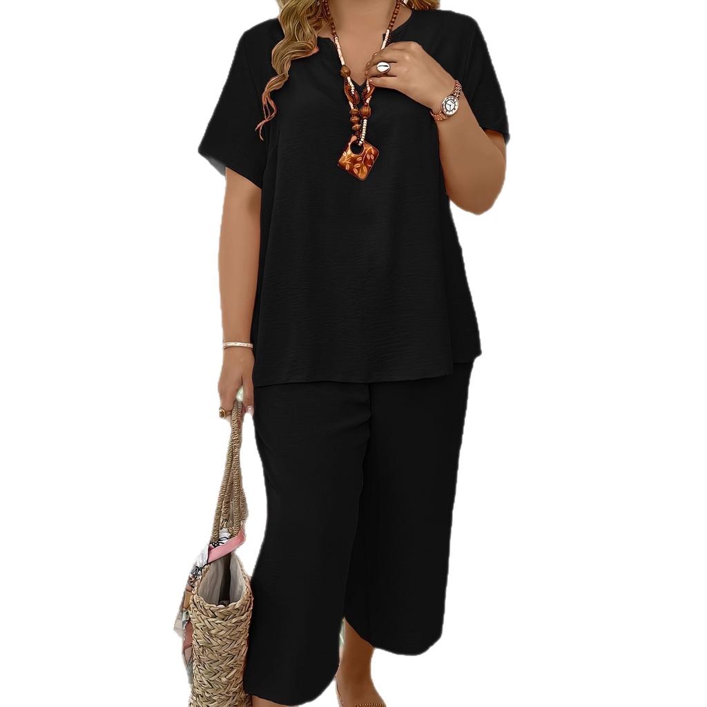 Fashion 2 Piece Sets Womens Outfits Elegant and Fashionable Solid Color Short Set for Plus Size Women's Clothing