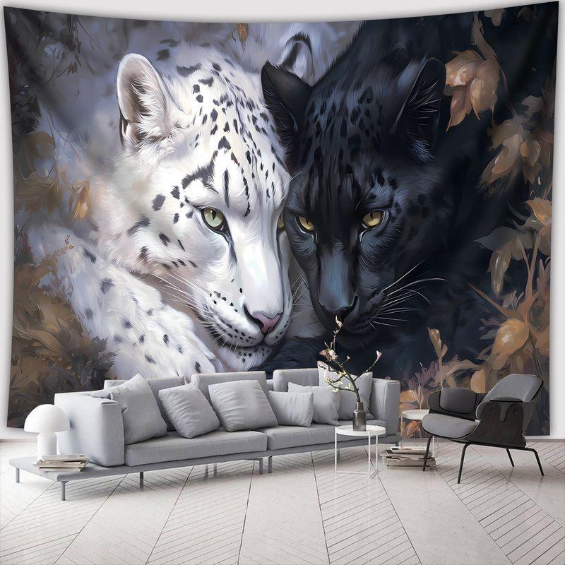 Black and White Snow Leopard Black Leopard Vintage Tapestry Hanging Cloth Trendy Cool Wall Decoration Room Decoration