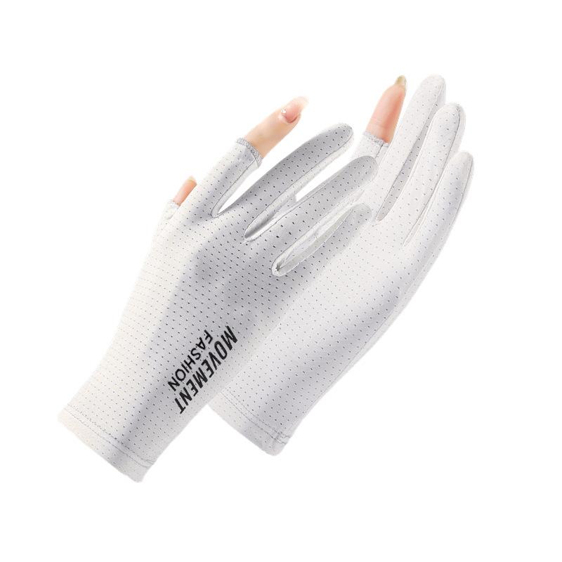 Summer Sun Protection Gloves for Women Thin Breathable Two finger Outdoor Riding Non Slip Driving Takeaway Finger Ice Silk Gloves